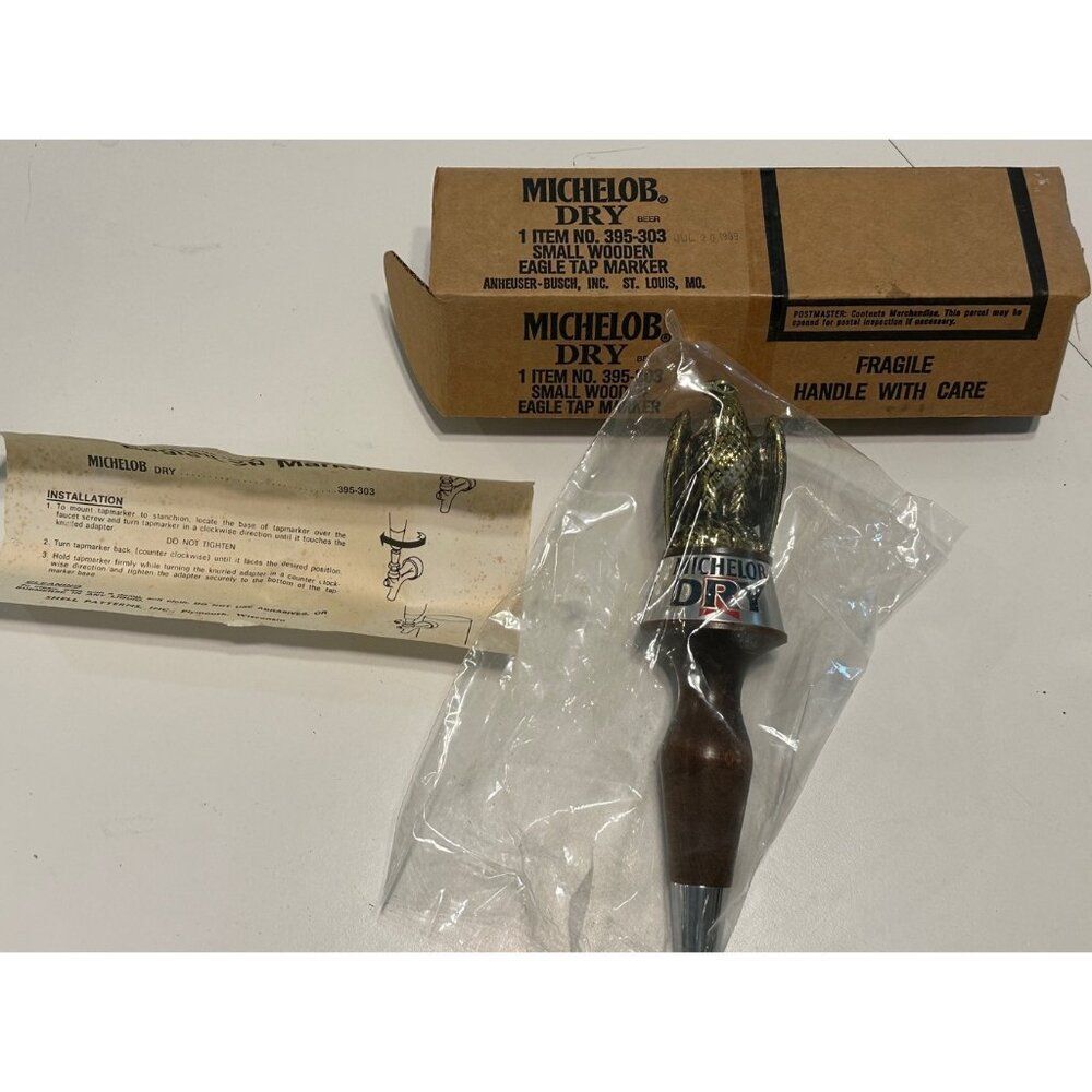 Vtg NOS Sealed Michelob Dry  Wooden Eagle Tapmarker Beer Tap Handle ManCave Bar